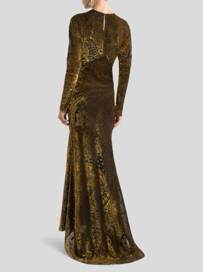 Etro Floral Paisley Motif Long Burnout Velvet Dress In Green