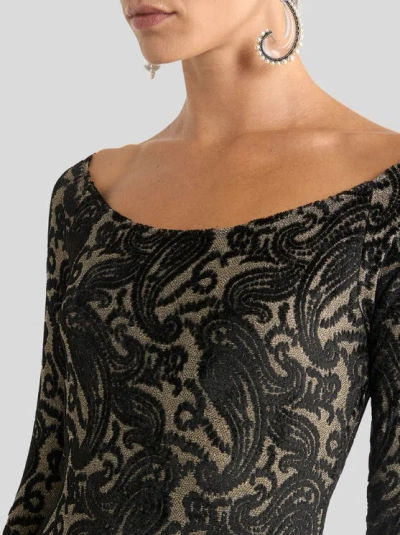 Etro Long Sleeve Metallic Paisley Chenille Gown In Multi