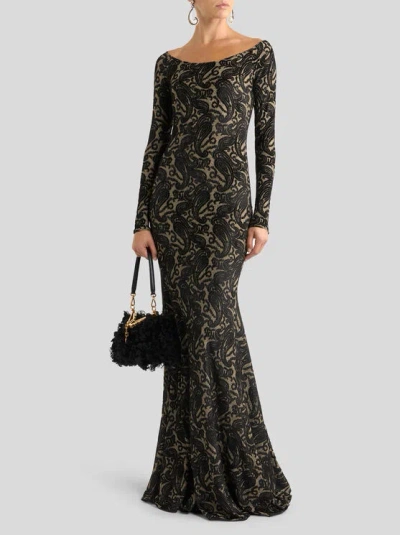Etro Long Sleeve Metallic Paisley Chenille Gown In Multi