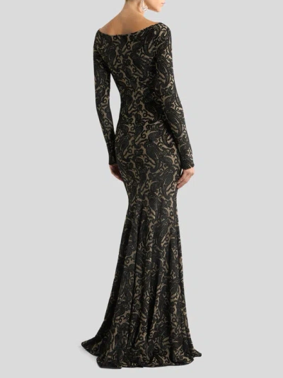 Etro Long Sleeve Metallic Paisley Chenille Gown In Multi