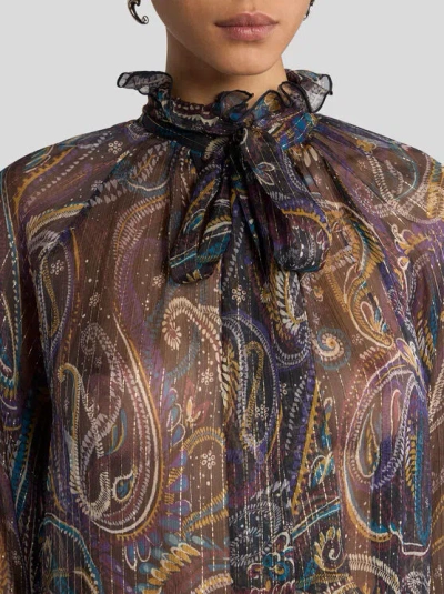Etro , Silk Blouse With Paisley Foliage Motif, Woman, Black, Size 48 In Multi