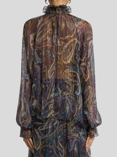 Etro , Silk Blouse With Paisley Foliage Motif, Woman, Black, Size 48 In Multi