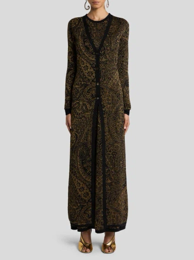 Etro Metallic Paisley Longline Cardigan In Multi