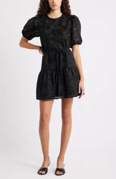 Caslonr Caslon(r) Lace Puff Sleeve Tiered Minidress In Black