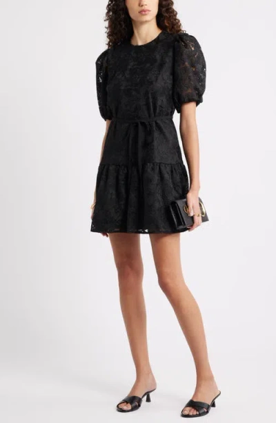 Caslonr Caslon(r) Lace Puff Sleeve Tiered Minidress In Black
