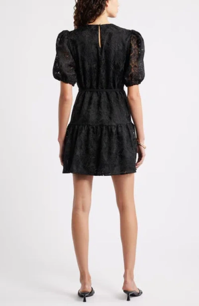 Caslonr Caslon(r) Lace Puff Sleeve Tiered Minidress In Black