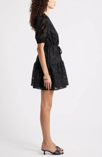 Caslonr Caslon(r) Lace Puff Sleeve Tiered Minidress In Black