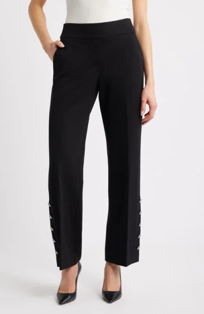 Anne Klein Rivet Accent High Waist Wide Leg Pull-on Pants In Black