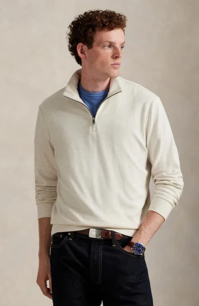 Polo Ralph Lauren Textured Double Knit Quarter Zip Pullover In Neutral
