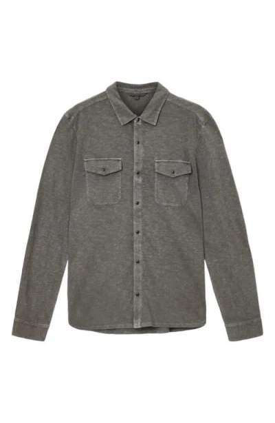 John Varvatos Arvon Knit Organic Cotton Snap-up Western Shirt In Gray