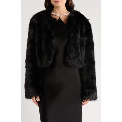 Staud Casimira Crop Faux Fur Jacket In Black