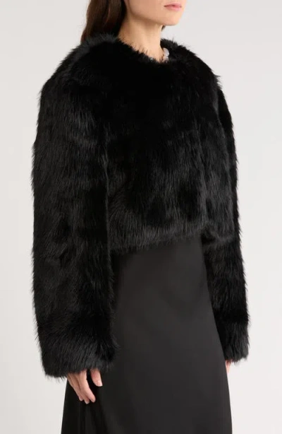 Staud Casimira Crop Faux Fur Jacket In Black