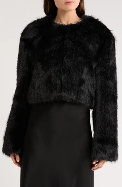 Staud Casimira Crop Faux Fur Jacket In Black