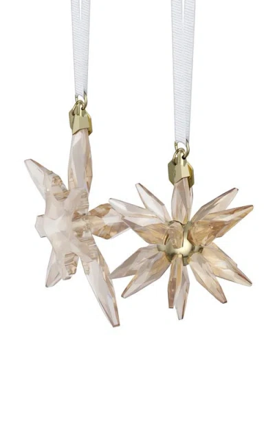 Swarovski 2025 Annual Edition Set Of 2 Festive 3d Crystal Snowflake Ornaments In Gold