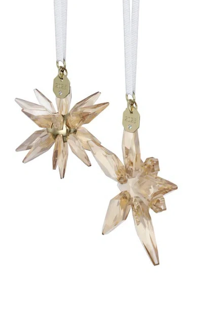 Swarovski 2025 Annual Edition Set Of 2 Festive 3d Crystal Snowflake Ornaments In Gold