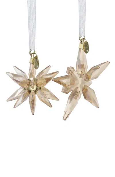 Swarovski 2025 Annual Edition Set Of 2 Festive 3d Crystal Snowflake Ornaments In Gold