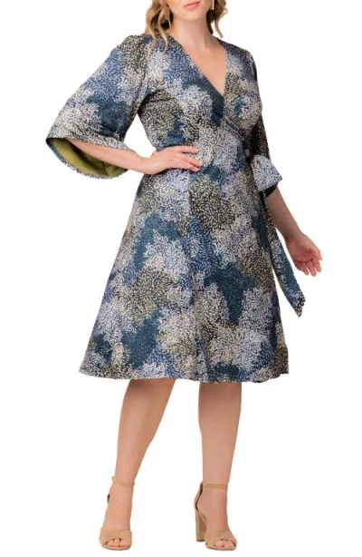 Kiyonna Gemini Floral Bell Sleeve Wrap Dress In Multi