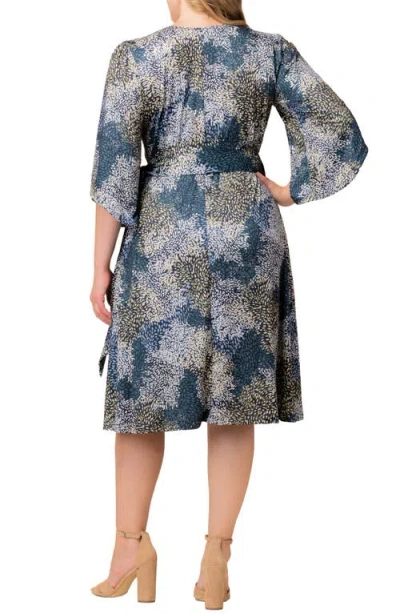 Kiyonna Gemini Floral Bell Sleeve Wrap Dress In Multi