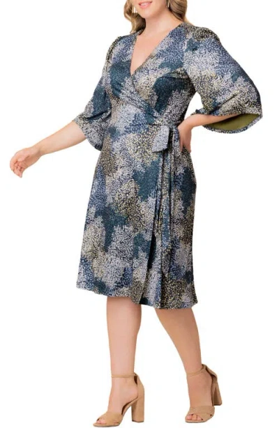 Kiyonna Gemini Floral Bell Sleeve Wrap Dress In Multi