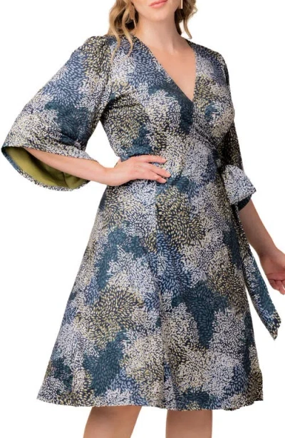 Kiyonna Gemini Floral Bell Sleeve Wrap Dress In Multi