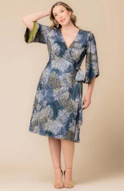 Kiyonna Gemini Floral Bell Sleeve Wrap Dress In Multi