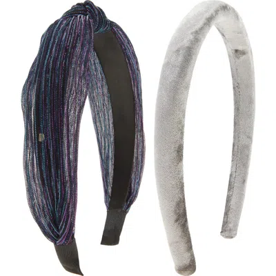 Cara Kids' Set Of 2 Plissé & Velvet Headbands In Gray