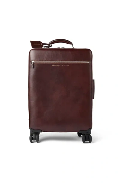 Brunello Cucinelli Burnished Calfskin Suitcase In Burgundy
