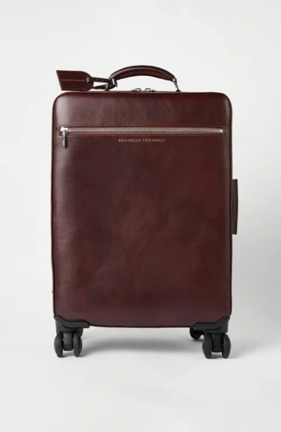 Brunello Cucinelli Burnished Calfskin Suitcase In Burgundy