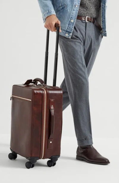 Brunello Cucinelli Burnished Calfskin Suitcase In Burgundy