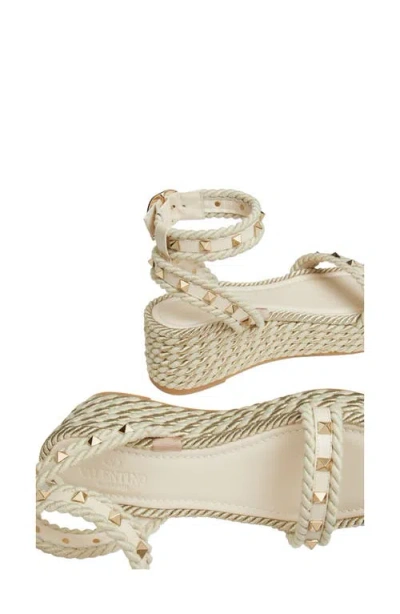 Valentino Off-white Rockstud Flatform Sandals In White