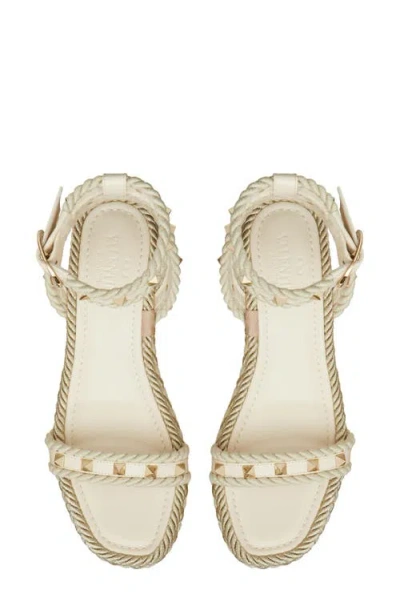 Valentino Off-white Rockstud Flatform Sandals In White
