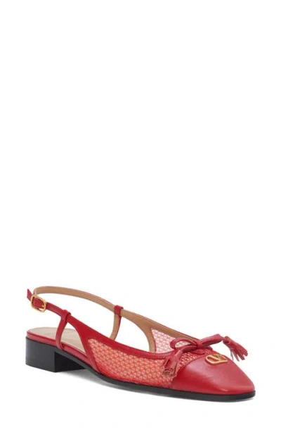 Valentino Garavani Valet Du Roi Slingback Ballerina In Mesh And Kidskin 25mm Woman Rouge Pur 41 In Red