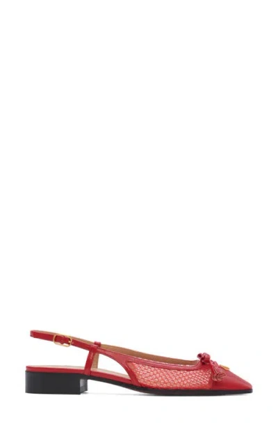 Valentino Garavani Valet Du Roi Slingback Ballerina In Mesh And Kidskin 25mm Woman Rouge Pur 41 In Red