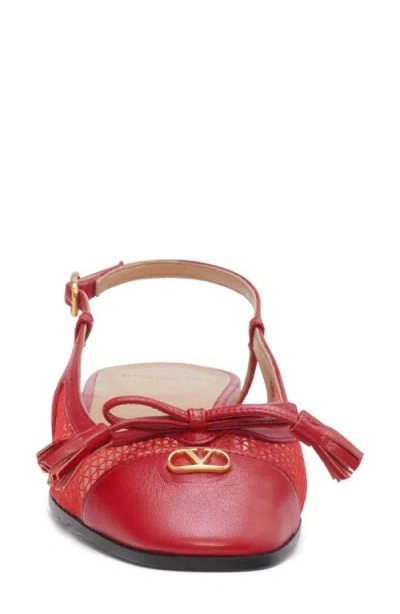 Valentino Garavani Valet Du Roi Slingback Ballerina In Mesh And Kidskin 25mm Woman Rouge Pur 41 In Red