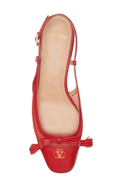 Valentino Garavani Valet Du Roi Slingback Ballerina In Mesh And Kidskin 25mm Woman Rouge Pur 41 In Red