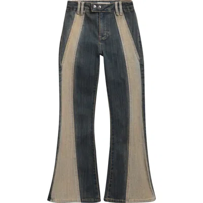 Tractr Kids' Colorblock Flare Leg Jeans In Brown