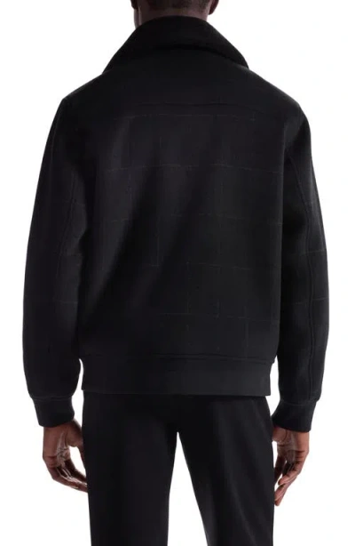 Bugatchi Wool Blend Bomber Jacket With Detachable Genuine Shearling Collar In Black