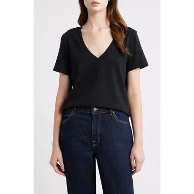 Madewell Relaxed Slub V Neck Updated Tee Jet Black In Black