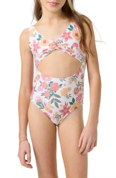 O'neill Camellia Floral Twist Cutout One-piece Swimsuit In White