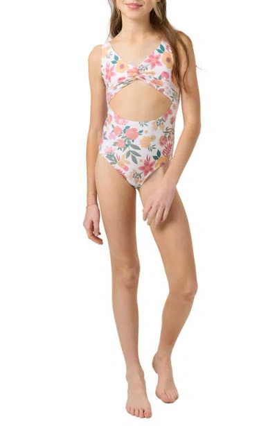 O'neill Camellia Floral Twist Cutout One-piece Swimsuit In White