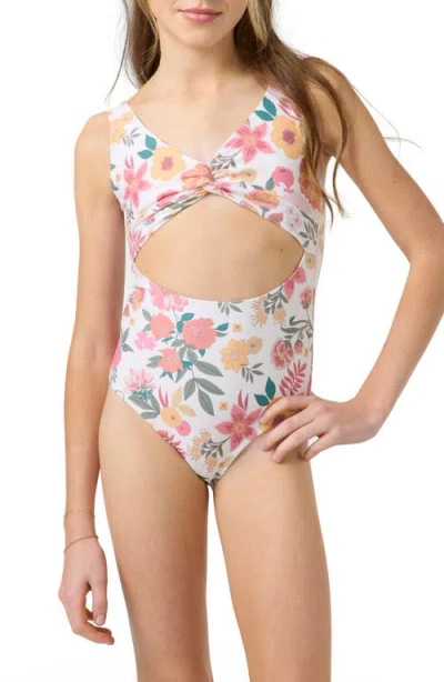 O'neill Camellia Floral Twist Cutout One-piece Swimsuit In White