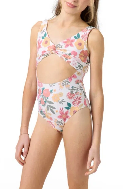 O'neill Camellia Floral Twist Cutout One-piece Swimsuit In White