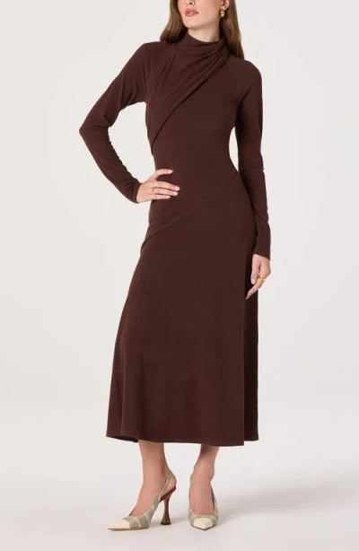 Astr The Label Long Sleeve Mock Neck Dress In Brown