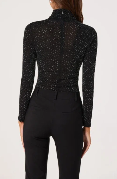 Astr The Label Embellished Shimmer Crossover Mock Neck Top In Black
