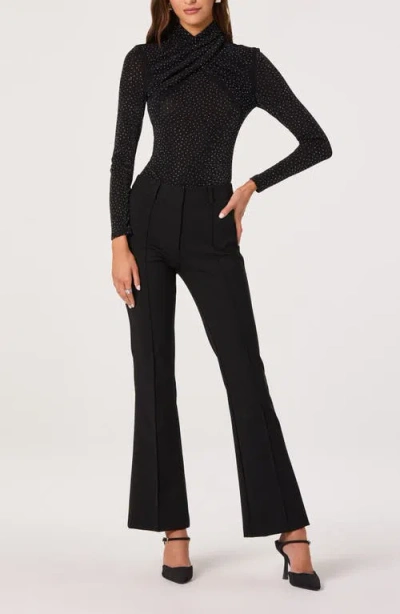 Astr The Label Embellished Shimmer Crossover Mock Neck Top In Black