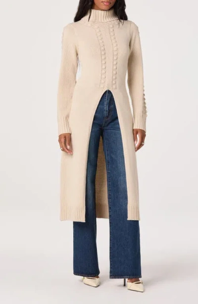 Astr The Label Textured Maxi Turtleneck Sweater In Neutral