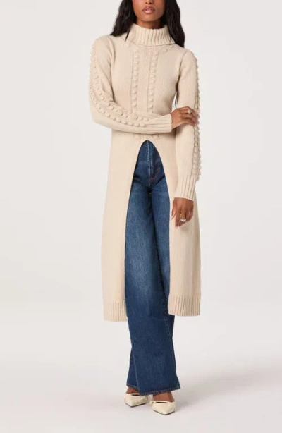 Astr The Label Textured Maxi Turtleneck Sweater In Neutral