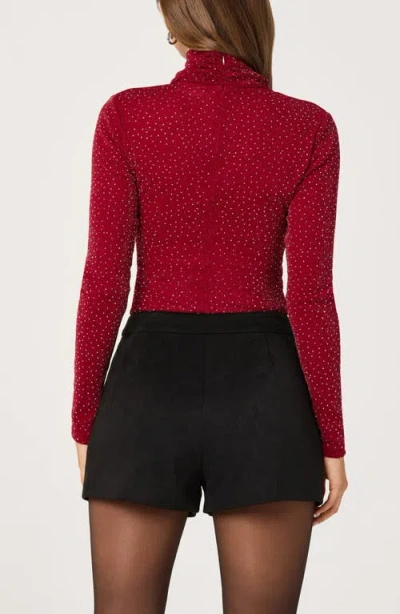 Astr The Label Embellished Shimmer Crossover Mock Neck Top In Burgundy