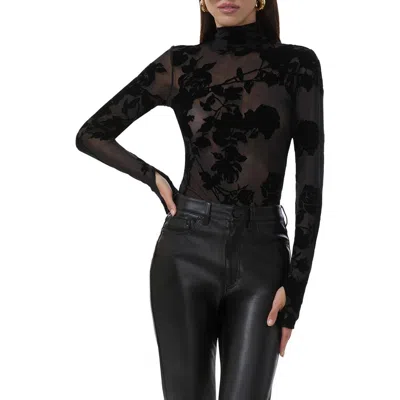 Afrm Zadie Velvet Floral Mesh Top In Black