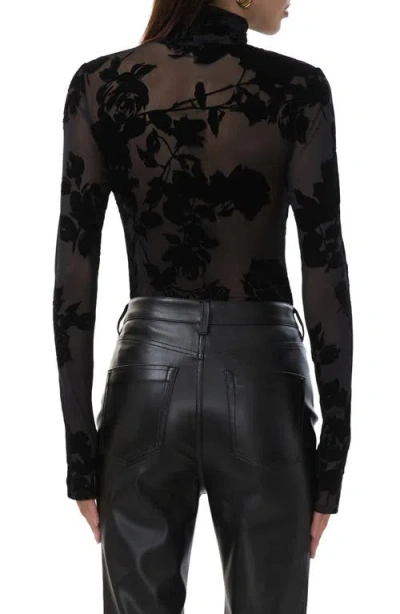 Afrm Zadie Velvet Floral Mesh Top In Black